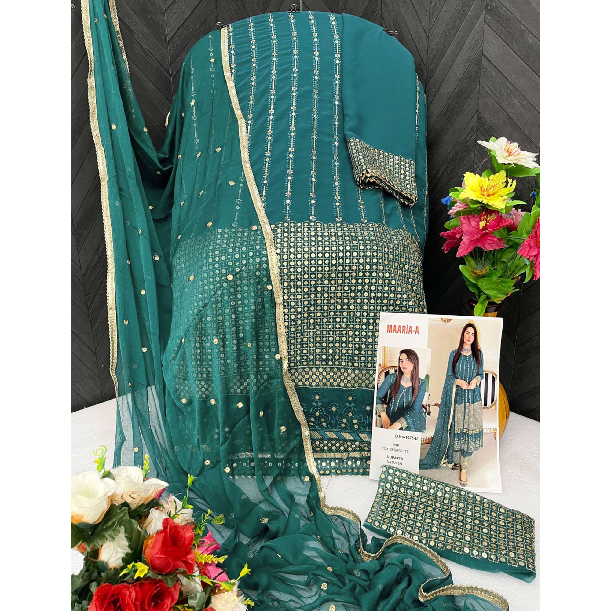 Rama Blue Sequins Embroidered Georgette Pakistani Suit