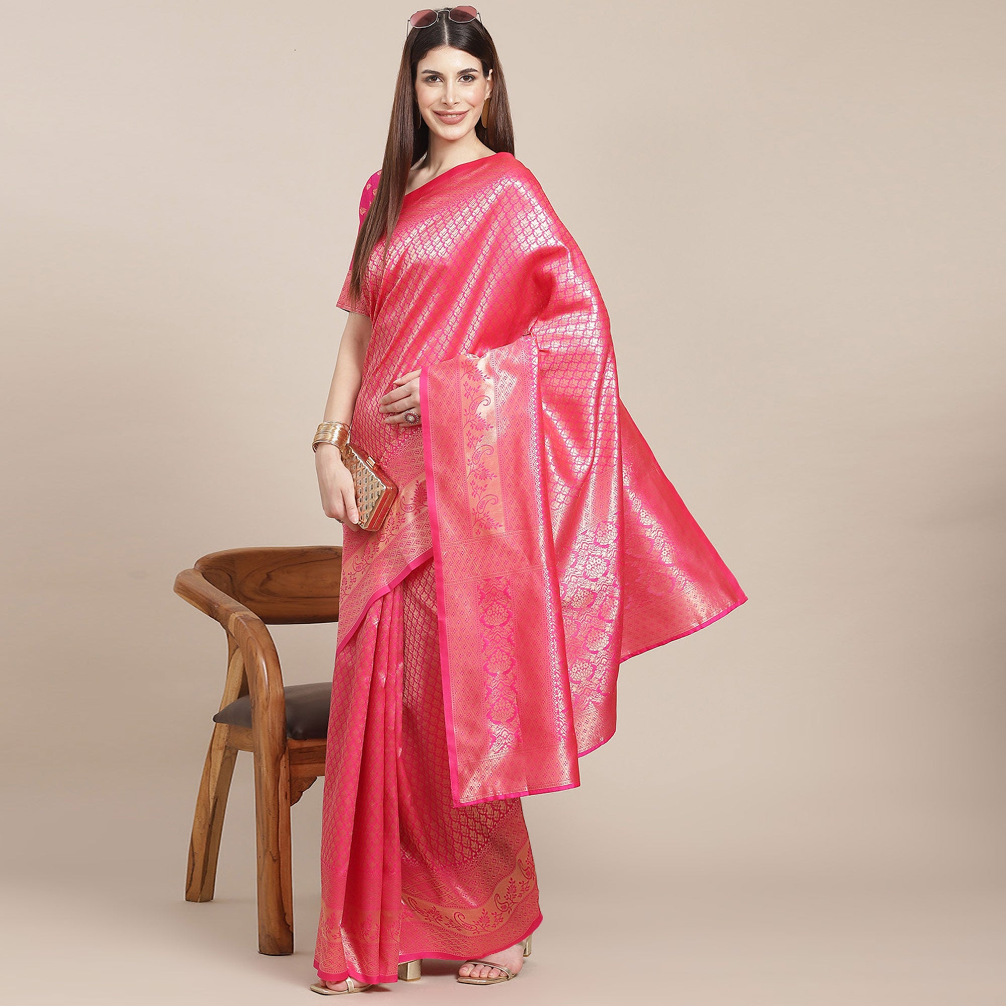 Pink Woven Banarasi Silk Saree