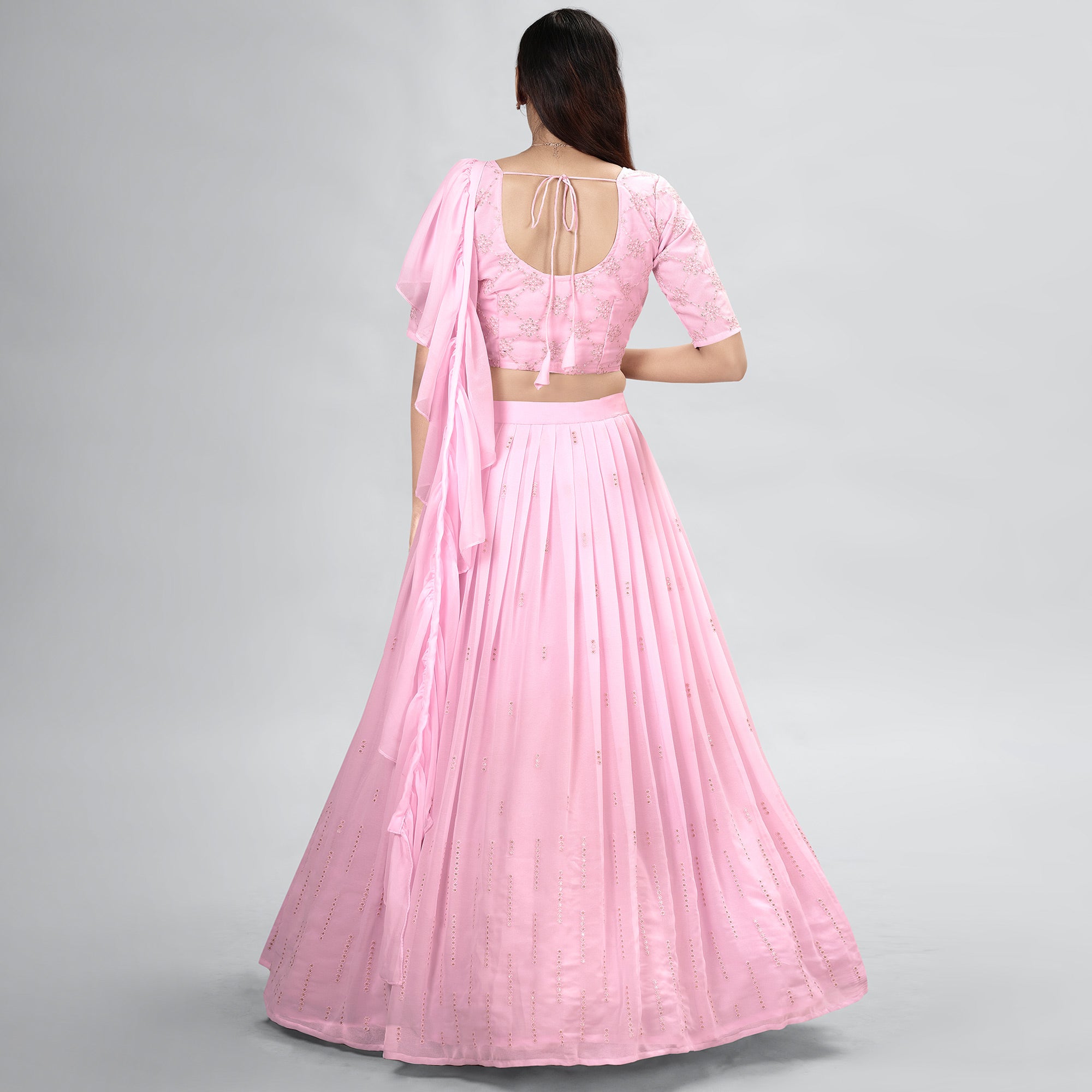 Pink Embroidered Georgette Lehenga Choli