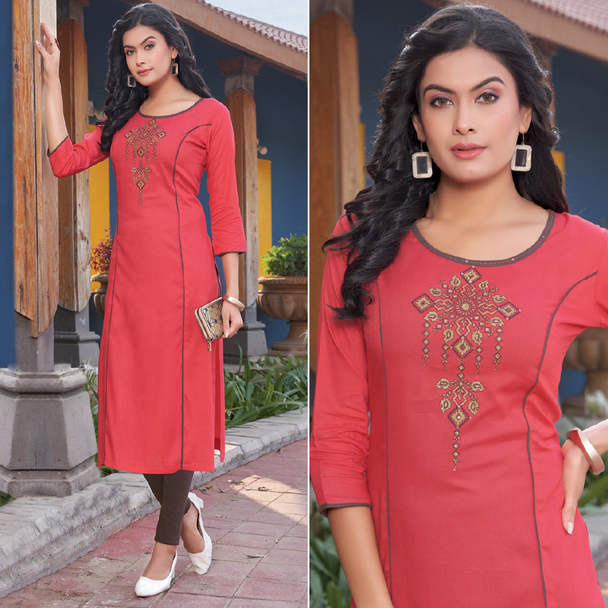 Pink Embroidered Rayon Kurti