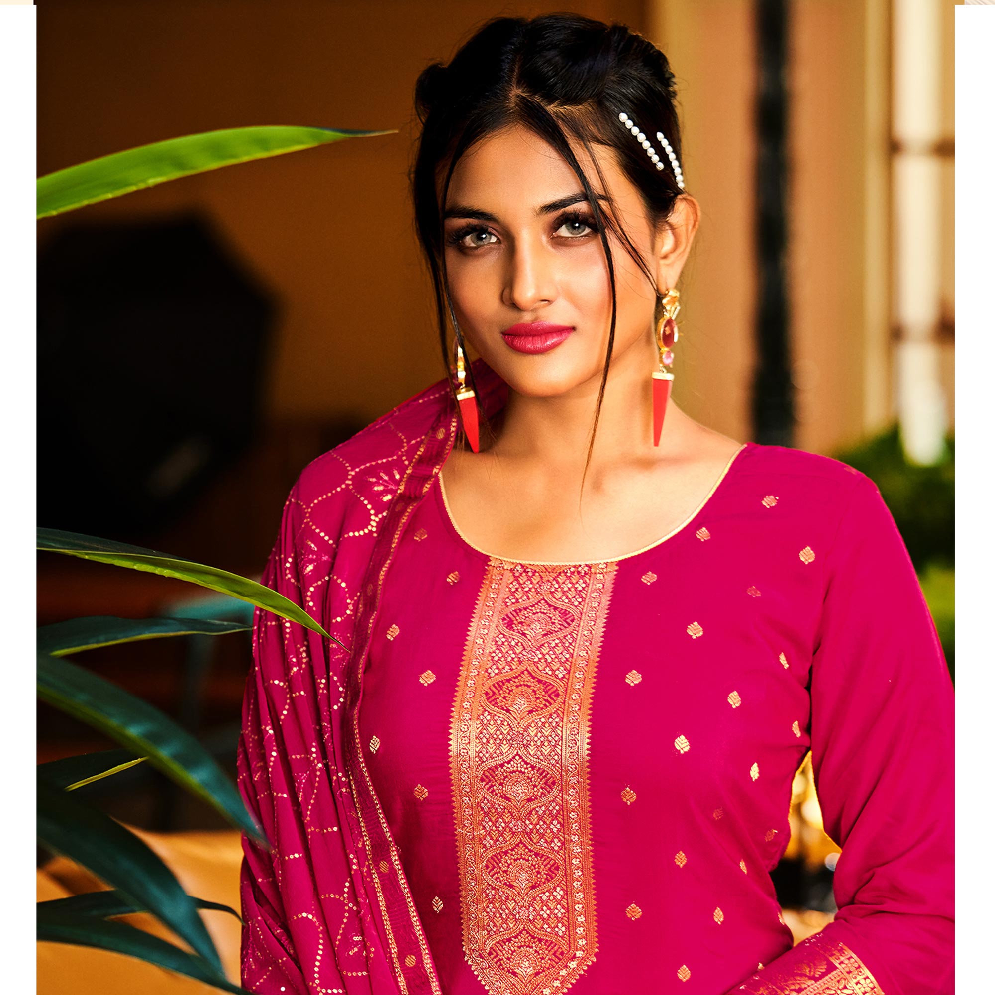 Rani Pink Woven Muslin Palazzo Suit