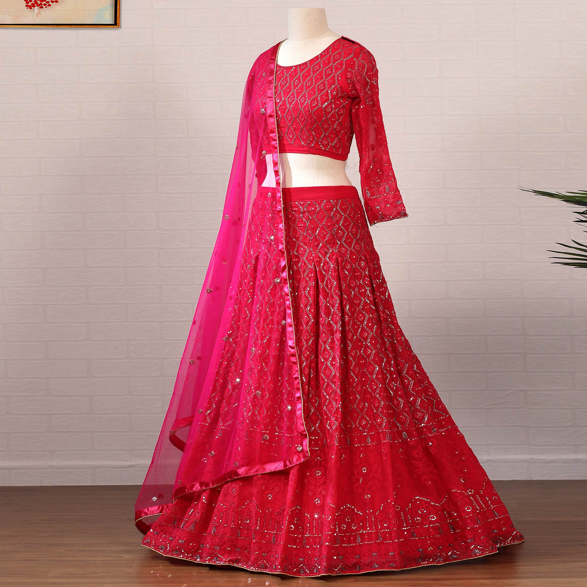 Pink Sequins Embroidered Georgette Lehenga Choli