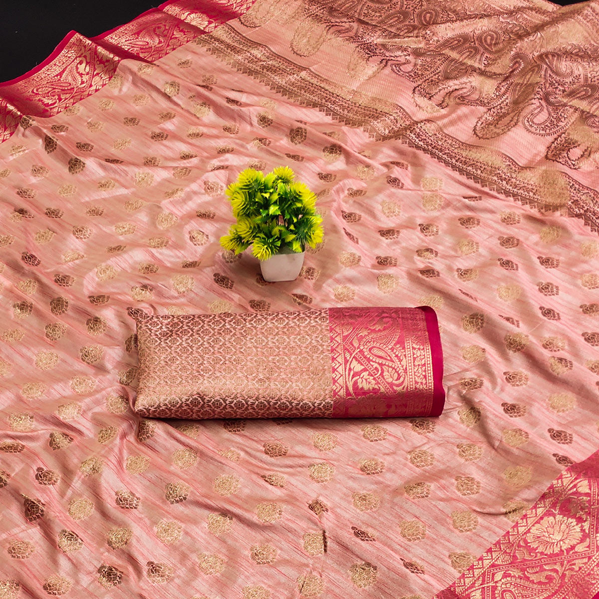 Peach Woven Kanjivaram Silk Saree