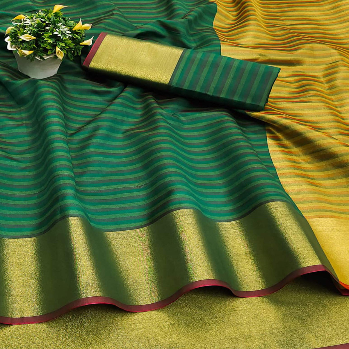 Bottle Green Woven Cotton Silk Saree