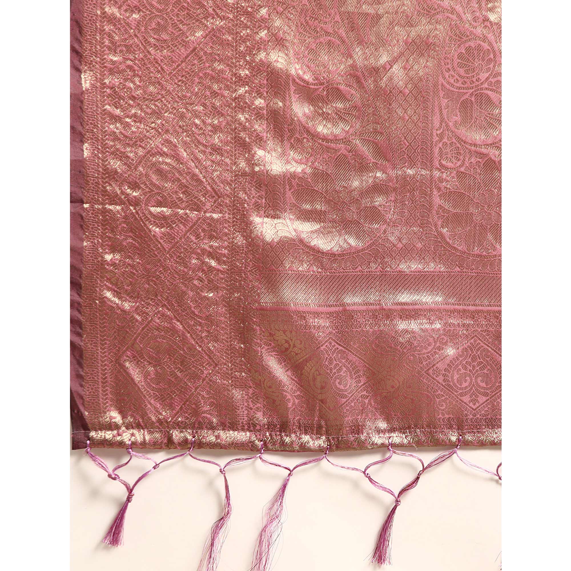 Purple Woven Organza Silk Saree With Tassels