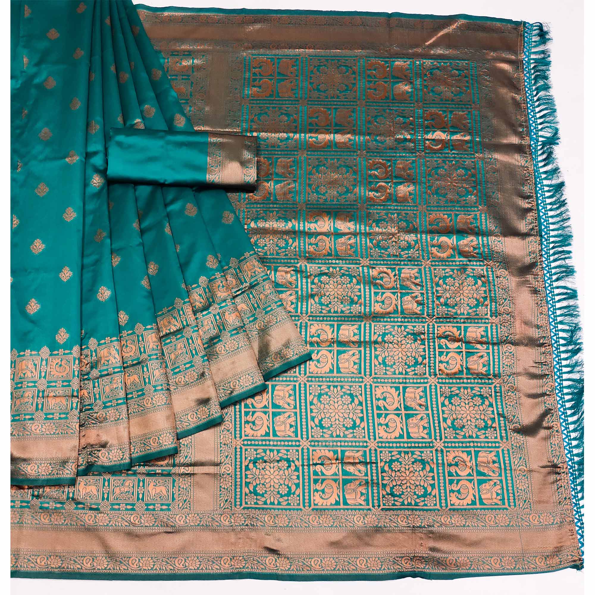 Morpich Woven Jacquard Saree With Tassels