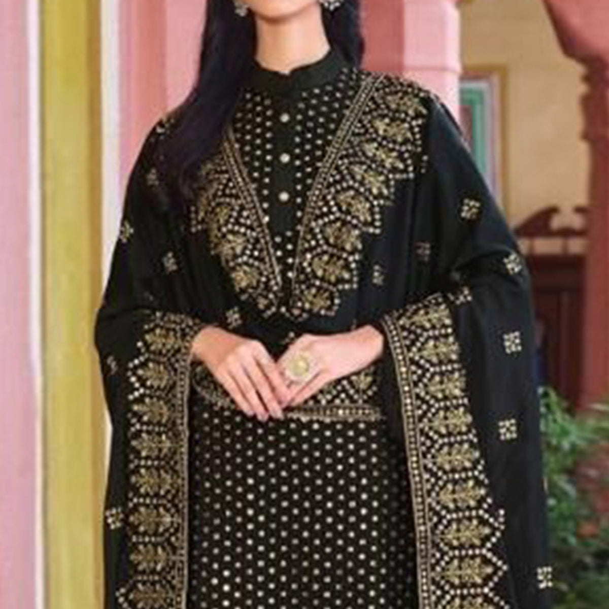 Black Embroidered Georgette Salwar Suit