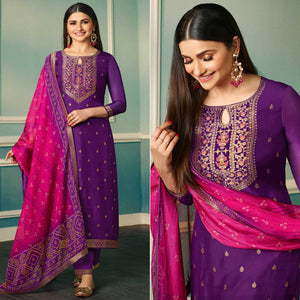 Purple Floral Woven Organza Salwar Suit