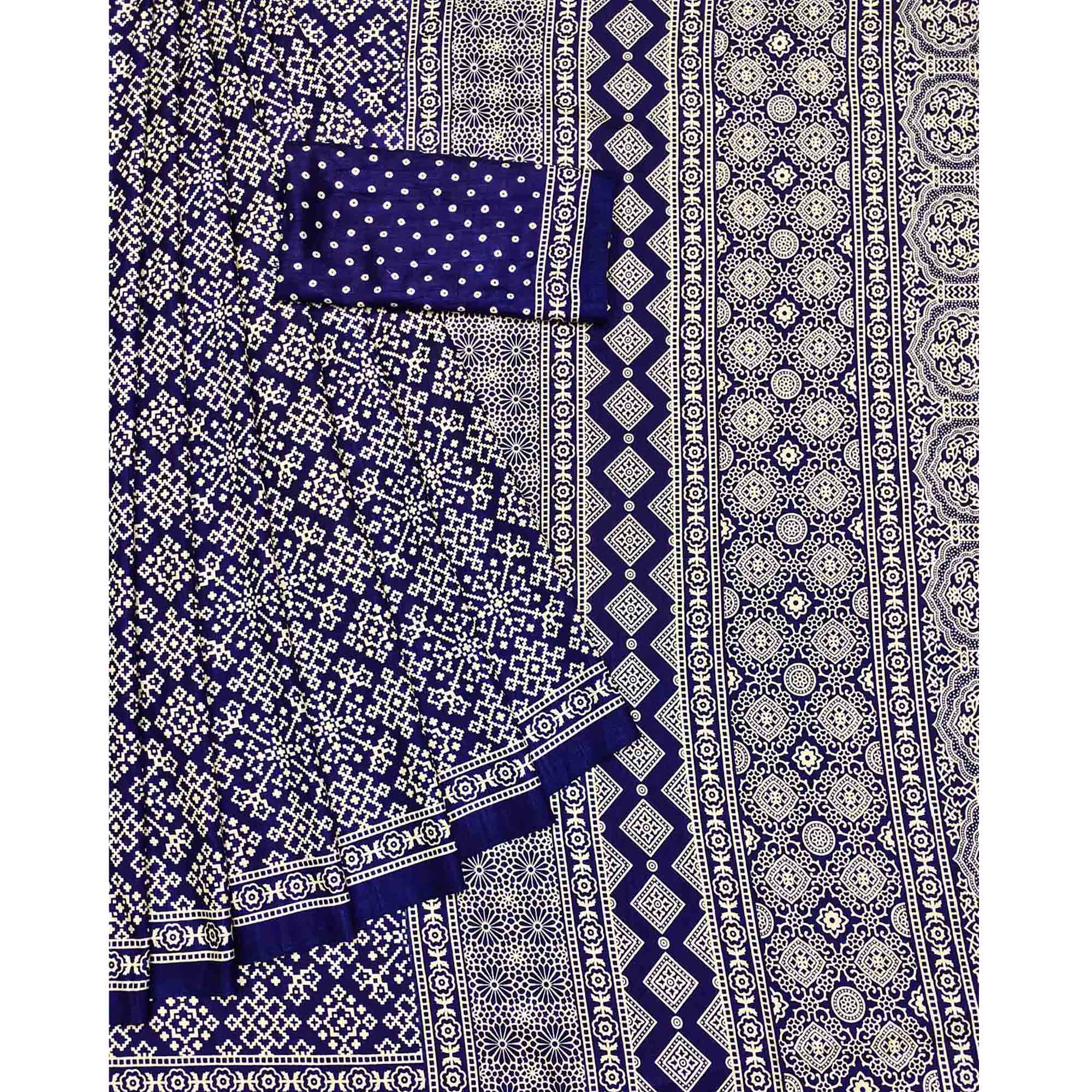 Royal Blue Printed Art Silk Saree
