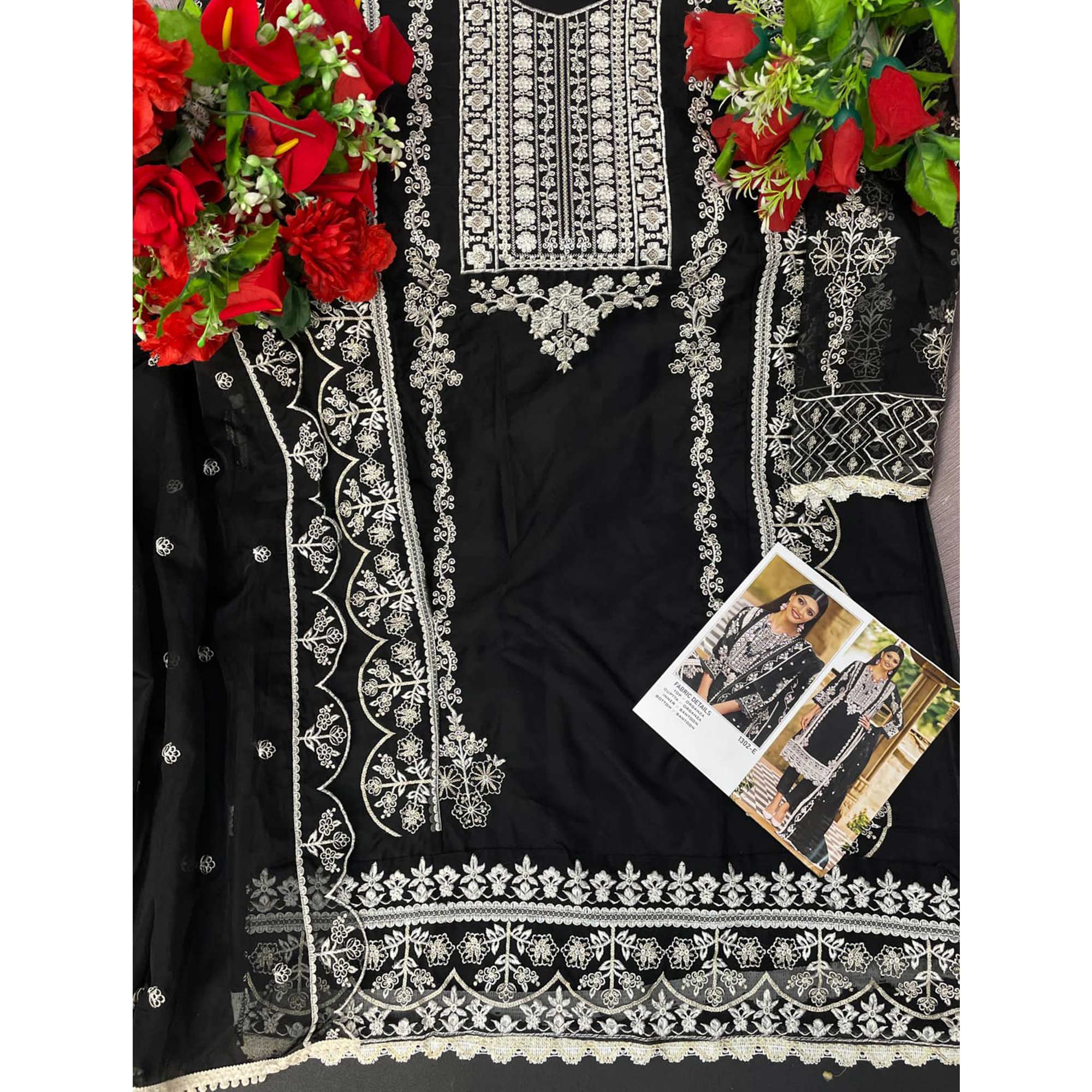 Black Floral Embroidered Organza Pakistani Suit