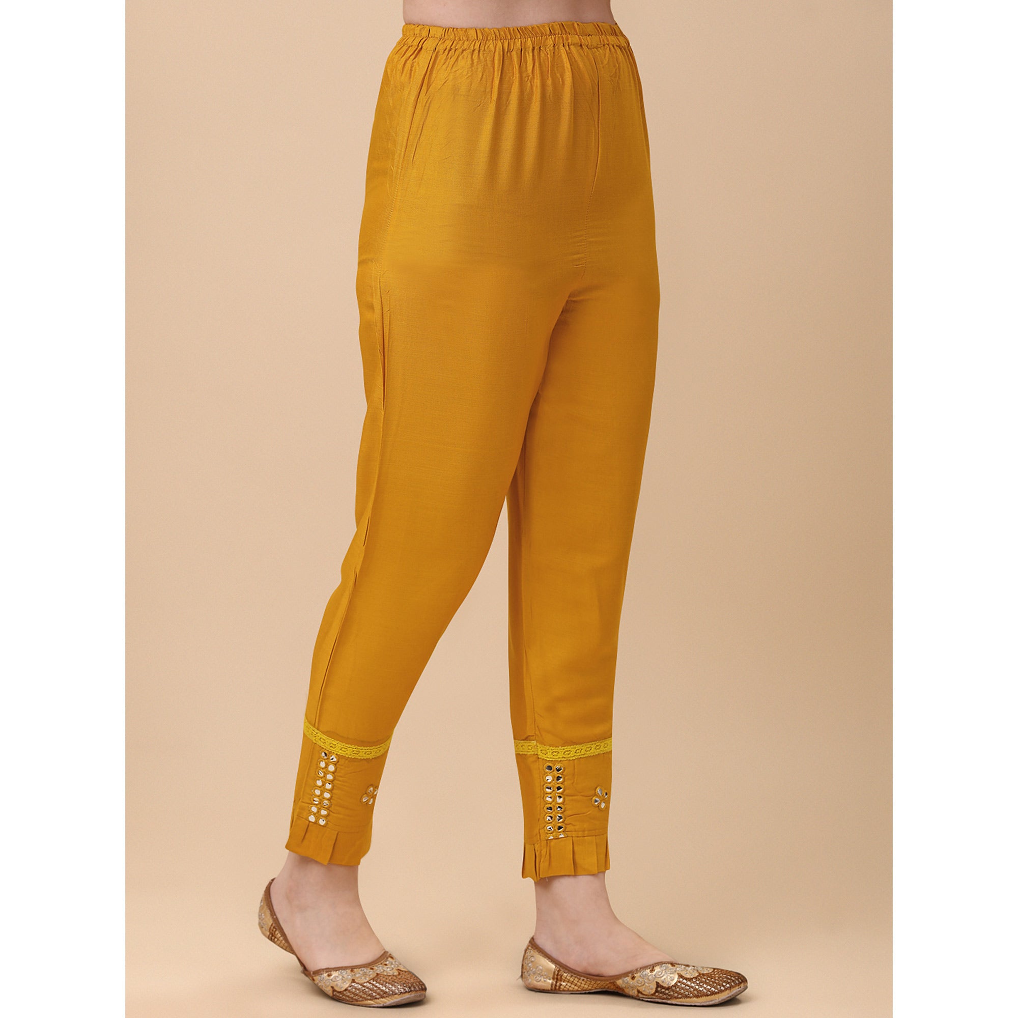 Mustard Embroidered Rayon Salwar Suit