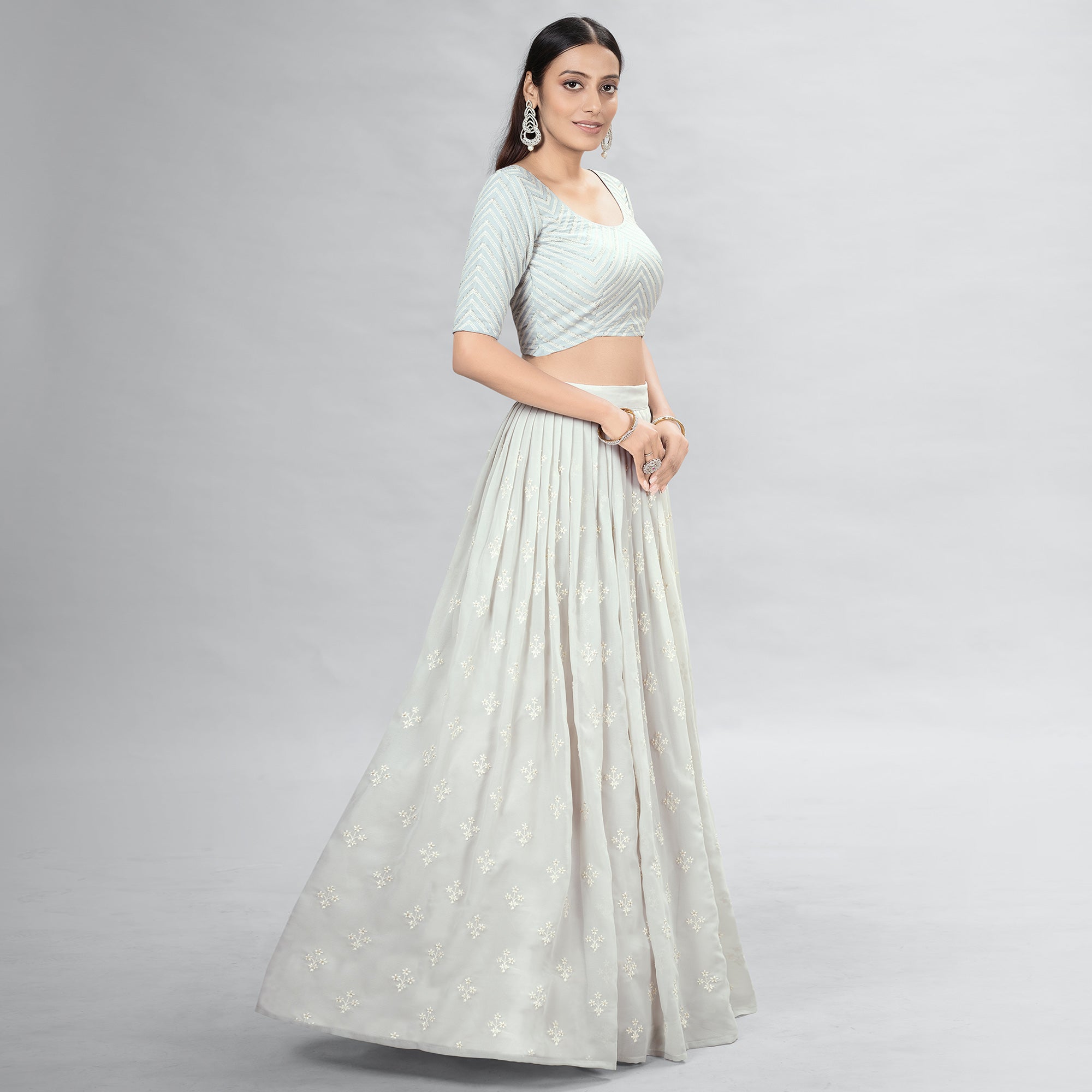 Grey Embroidered Georgette Lehenga Choli