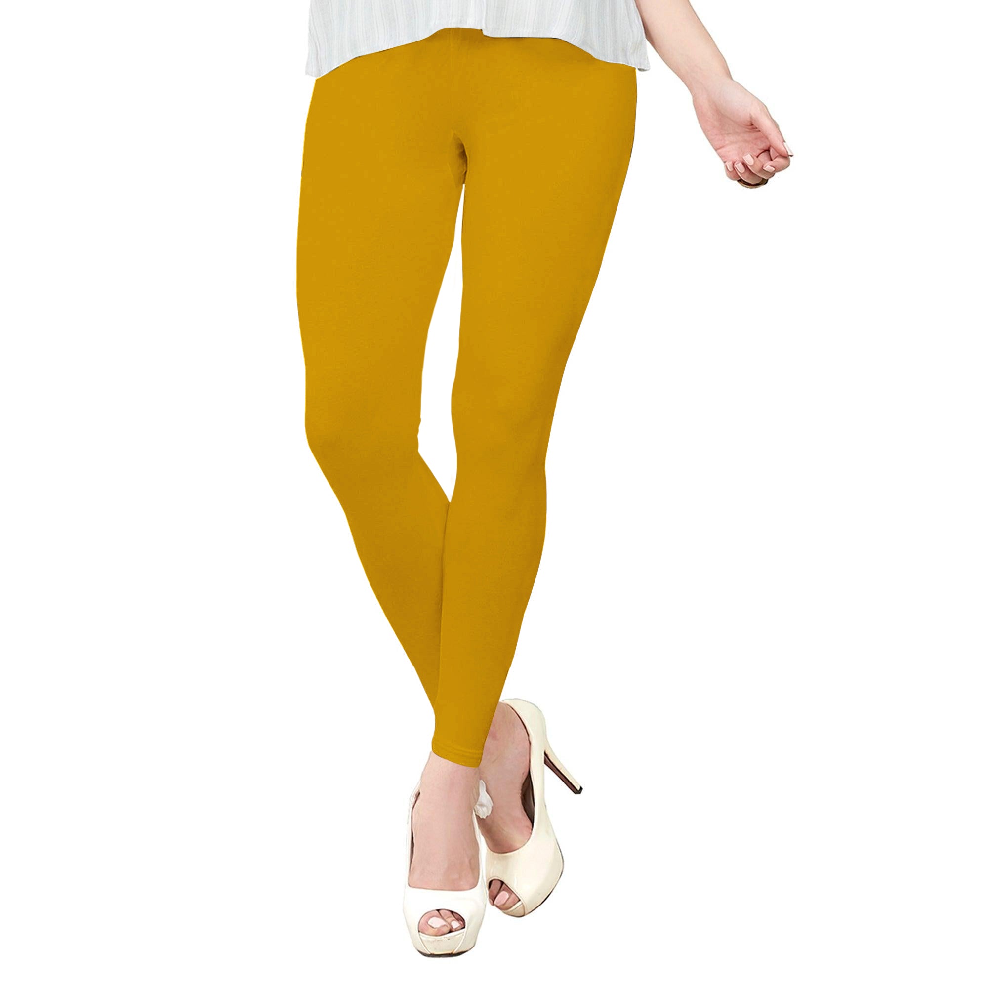 Yellow Pure Cotton Ankle Length Leggings