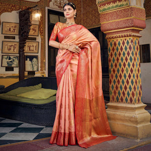 Peach Woven Tissue Saree