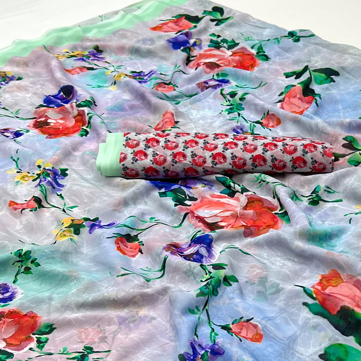 Multicolor Digital Floral Printed Georgette Saree