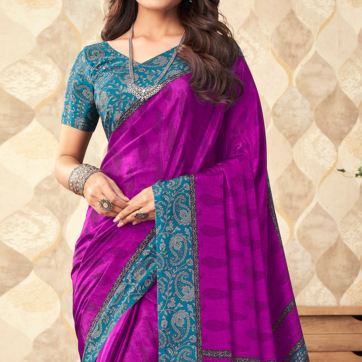 Purple Printed Crepe Saree