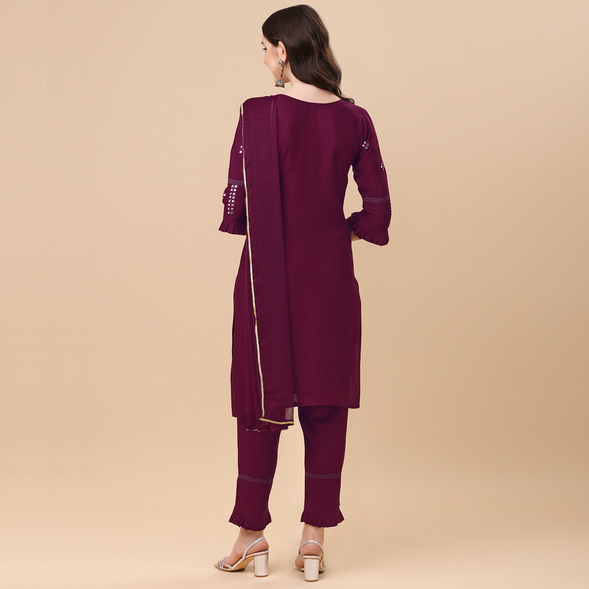 Wine Embroidered Rayon Salwar Suit