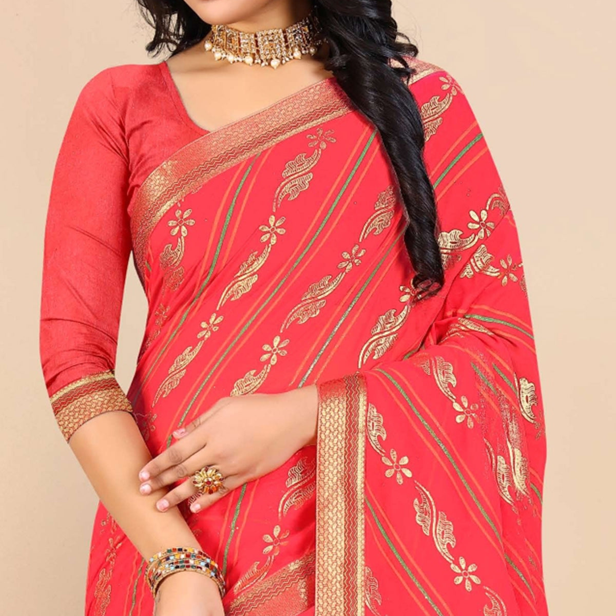Pink Foil Printed Georgette Saree
