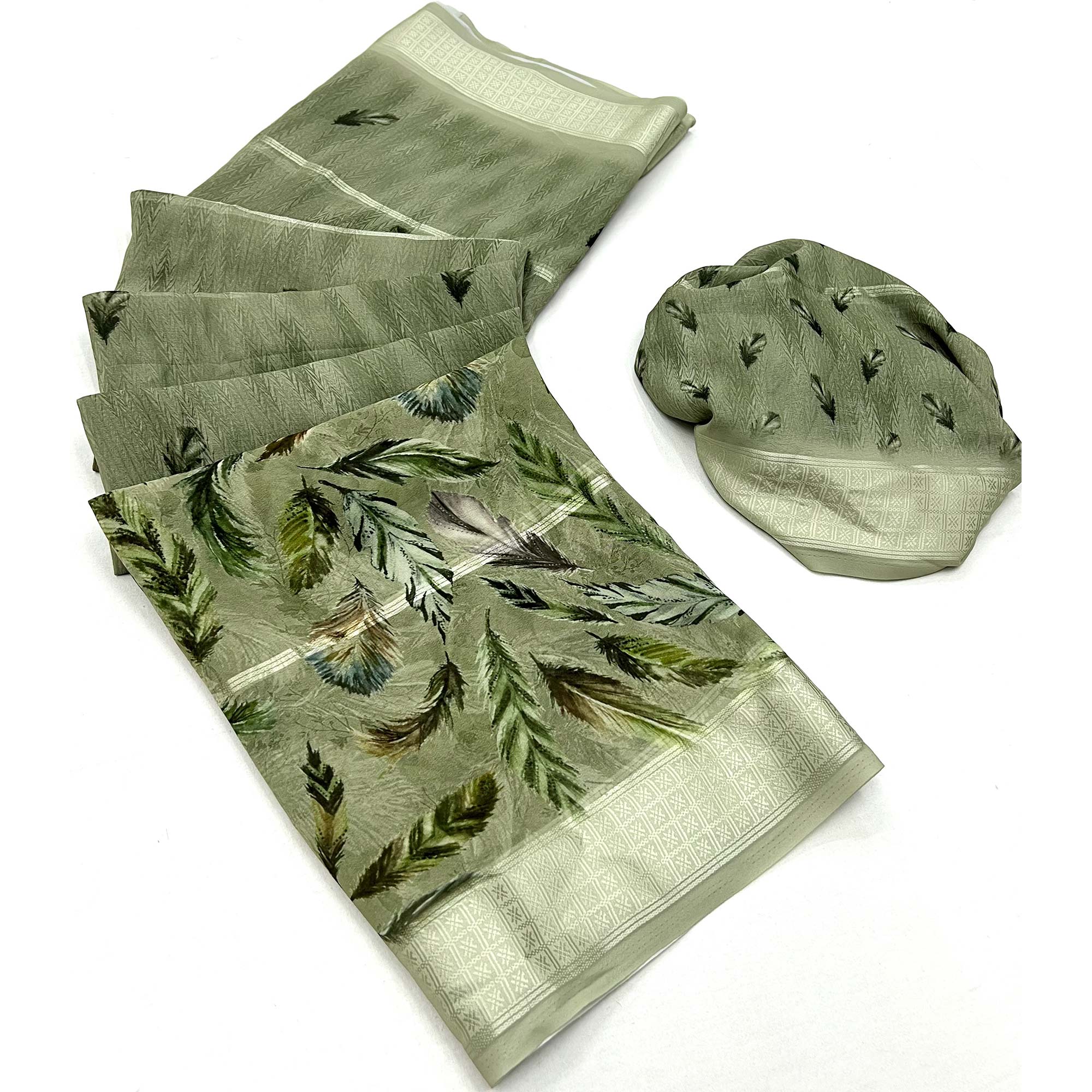 Green Digital Printed Viscose Saree