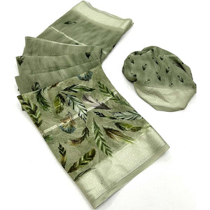 Green Digital Printed Viscose Saree