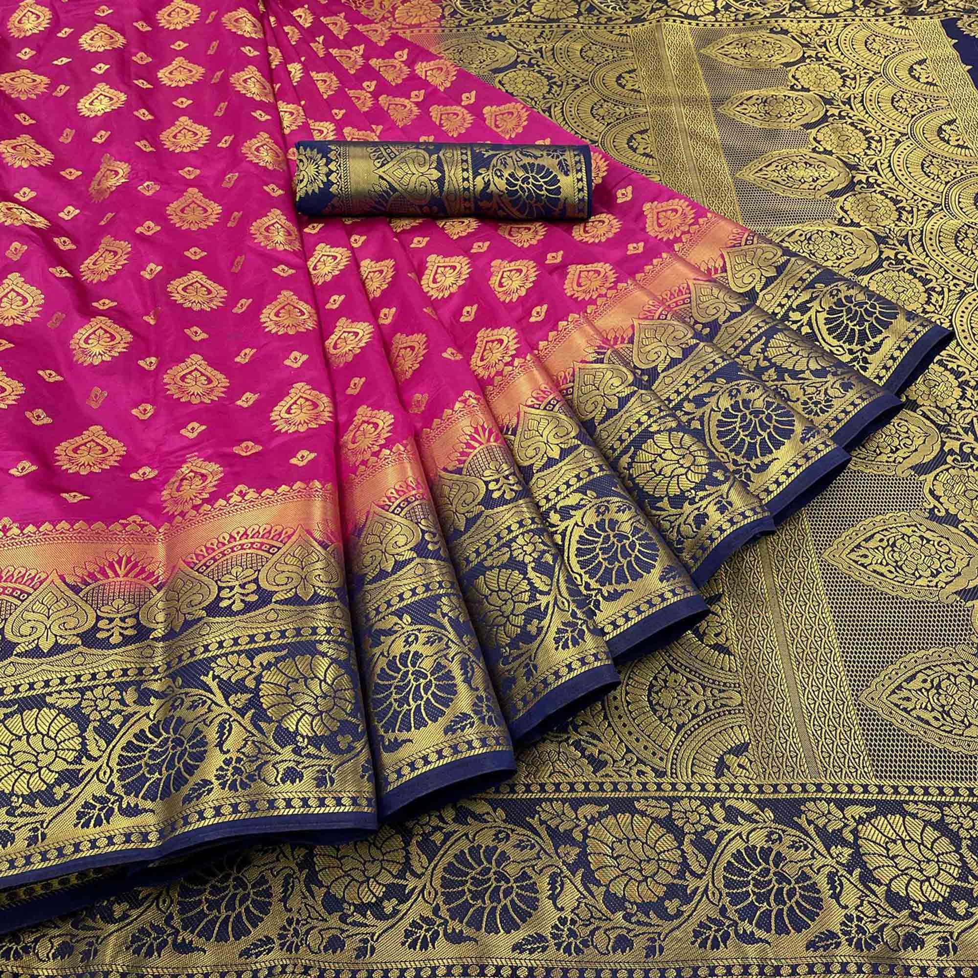 Pink Woven Banarasi Silk Saree