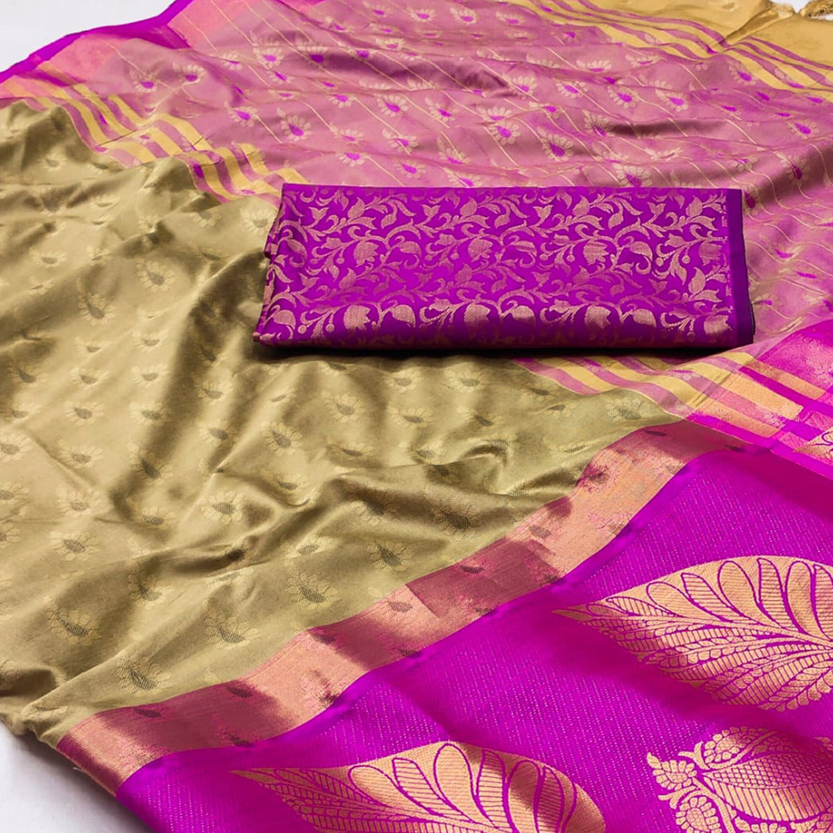 Chikoo Woven Cotton Silk Saree With Tassels