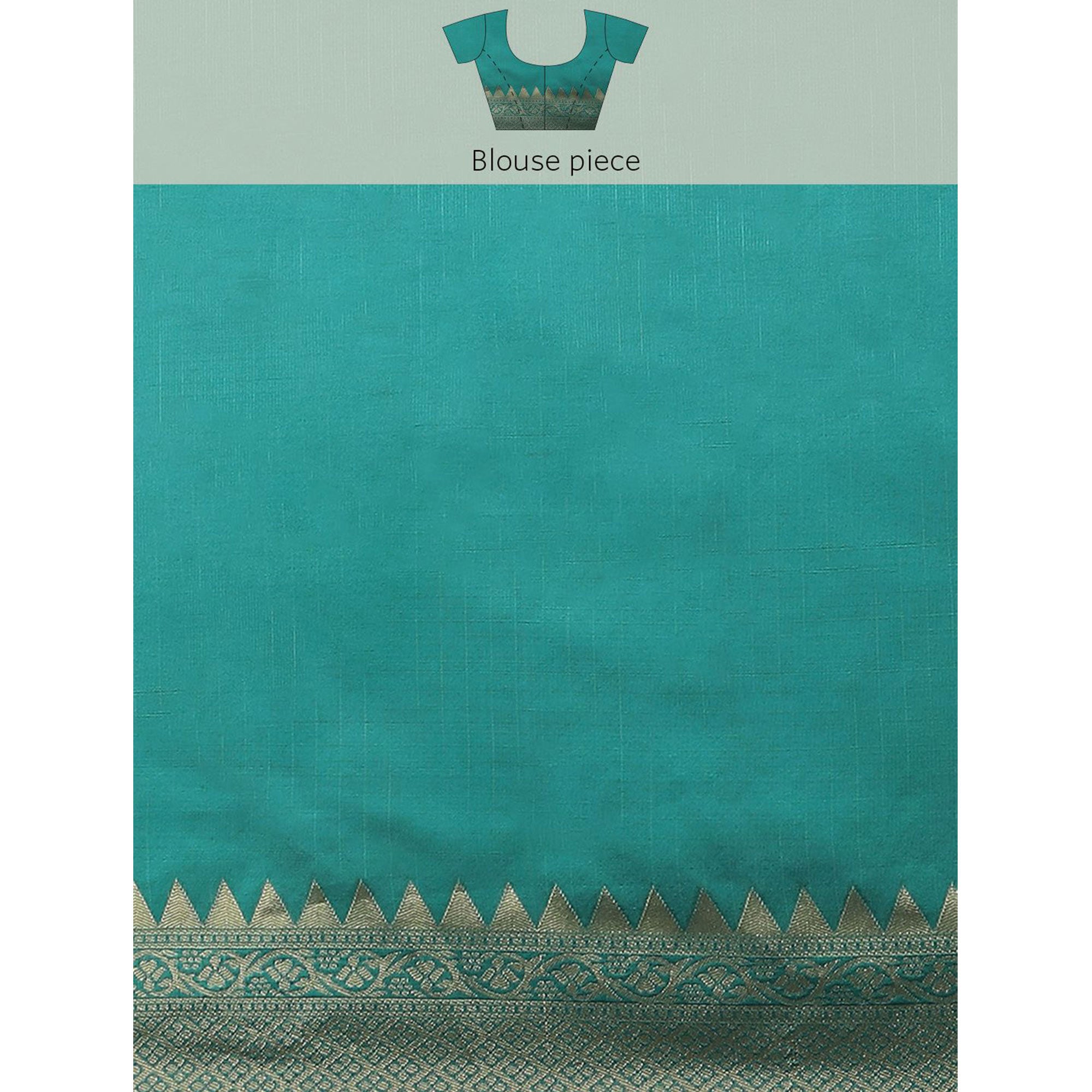 Turquoise Woven Banarasi Silk Saree