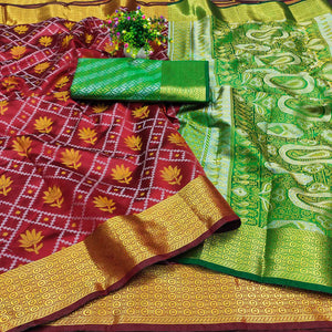 Maroon Floral Woven Banarasi Silk Saree