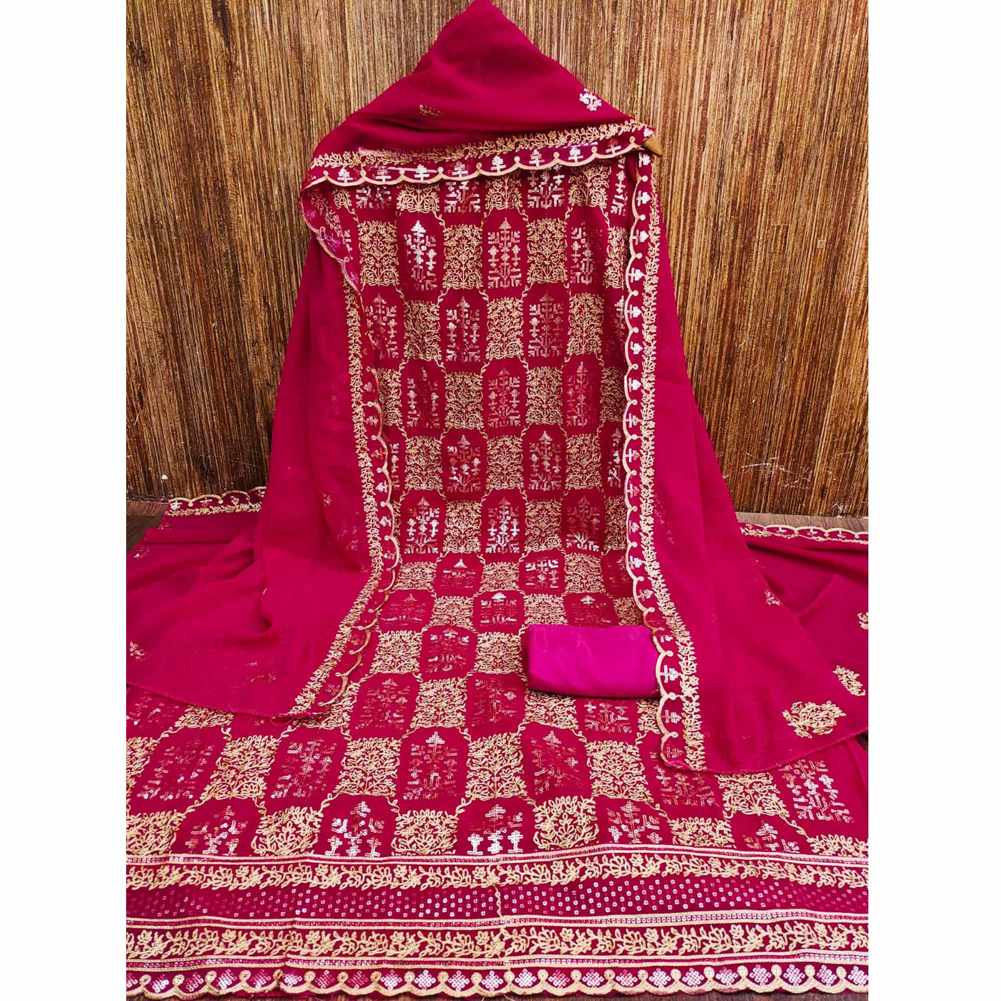 Pink Sequins Embroidered Georgette Dress Material