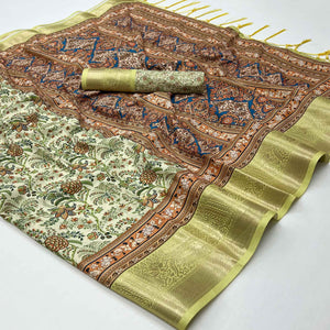 Green Floral Digital Printed Pure Cotton Saree