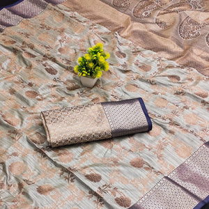 Grey Floral Woven Kanjivaram Silk Saree