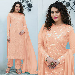 Peach Mirror Embroidered Georgette Suit