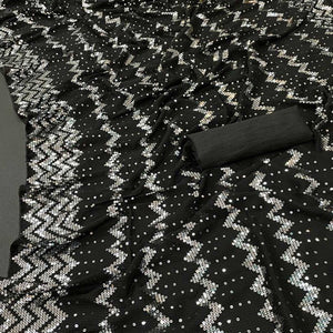 Black Sequins Embroidered Georgette Saree
