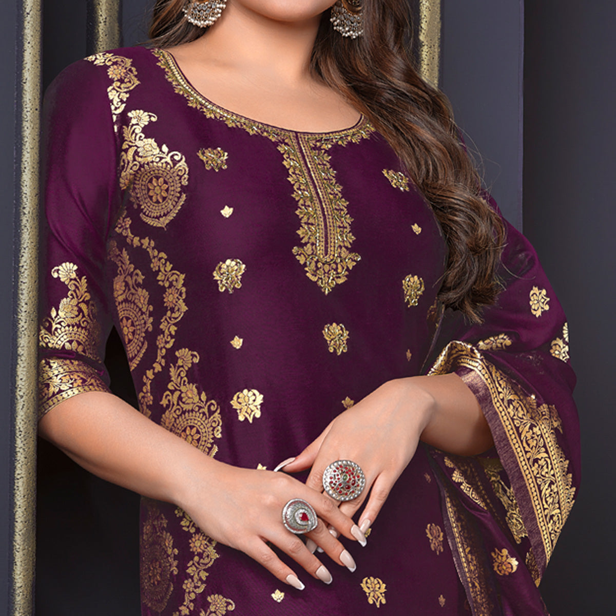 Purple Woven Banarasi Silk Salwar Suit