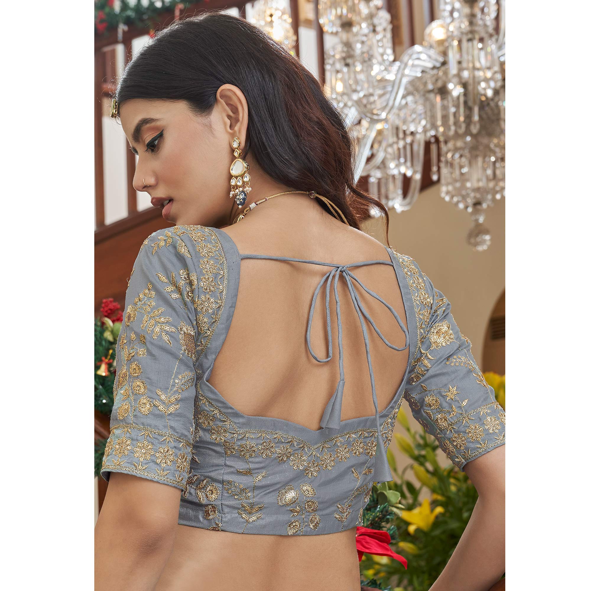 Grey Sequins Embroidered Art Silk Lehenga Choli