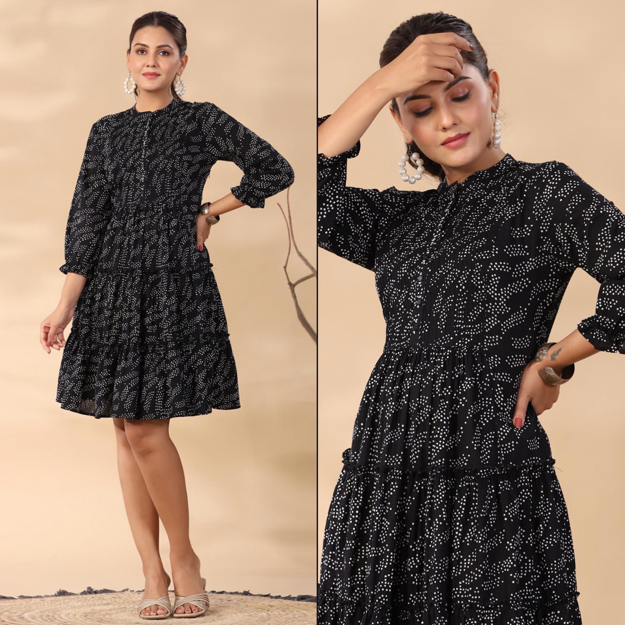 Black Printed Pure Cotton Dress