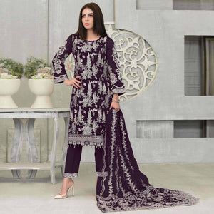 Purple Floral Embroidered Georgette Pakistani Suit