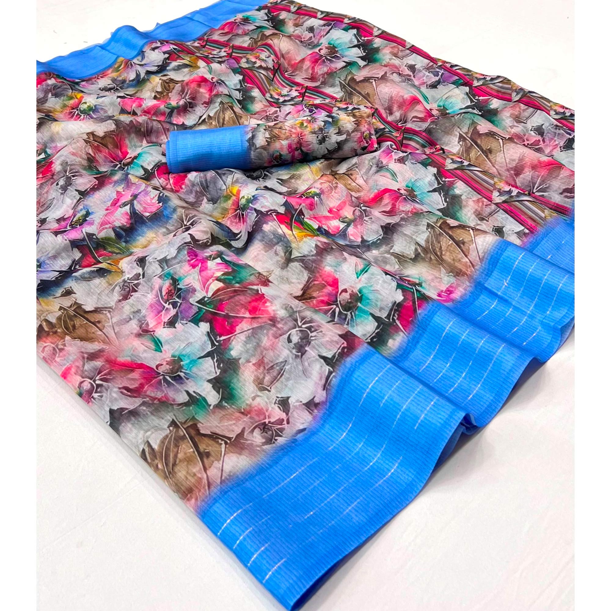 Multicolored Digital Printed Cotton Blend Saree