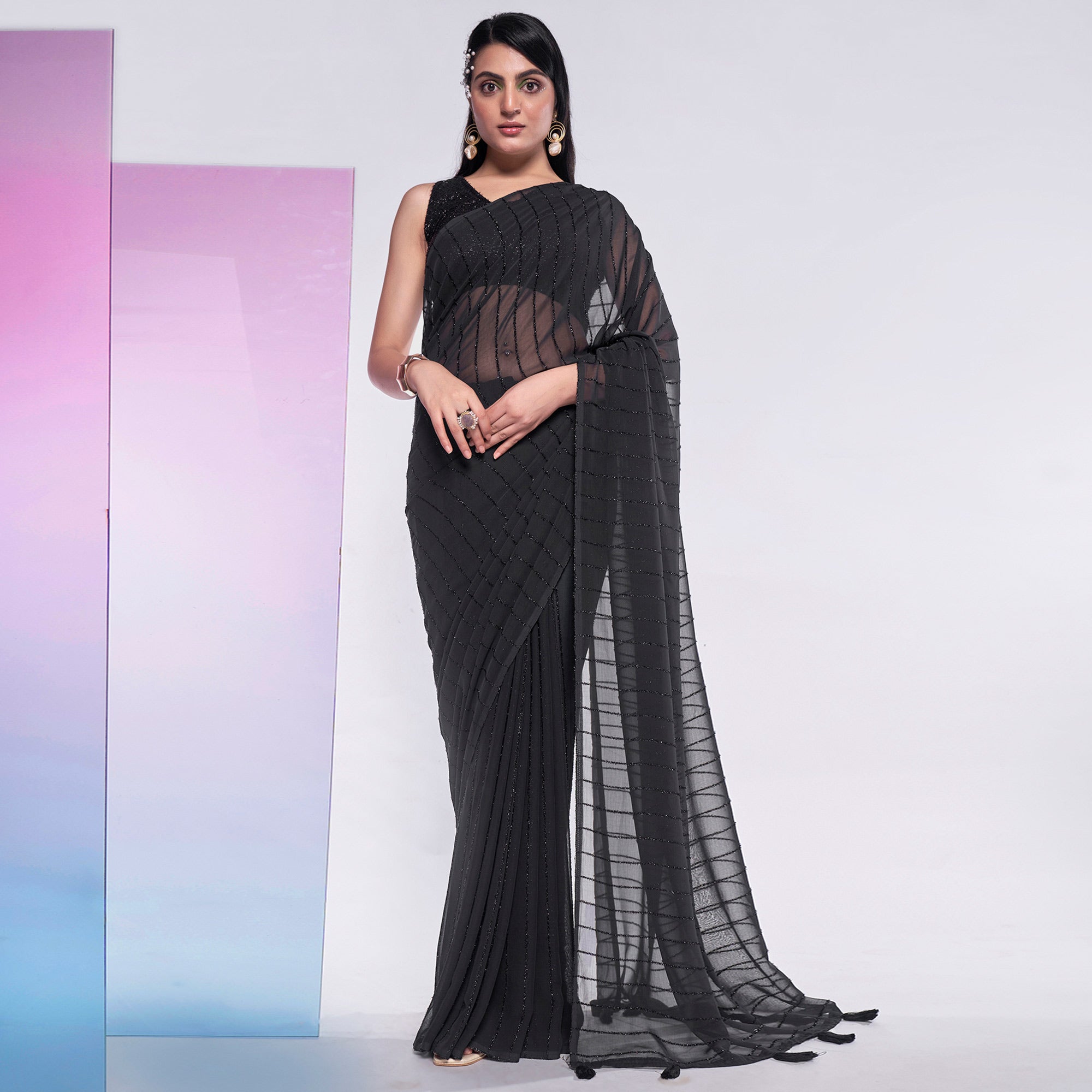 Black Embroidered Georgette Saree
