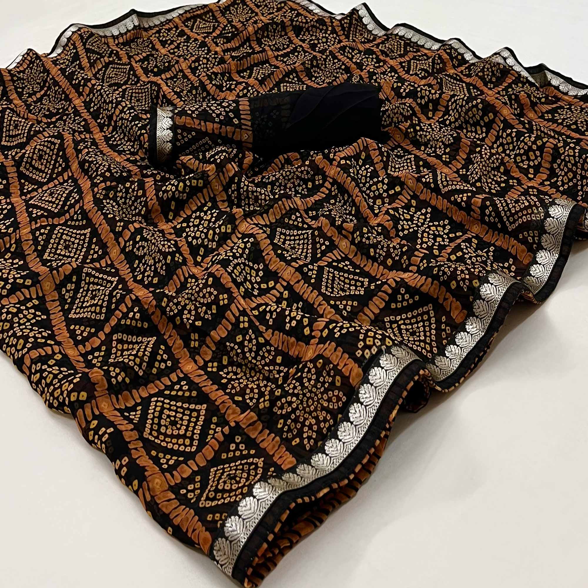 Black Bandhani Printed Georgette Saree With Designer Border