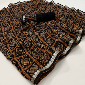 Black Bandhani Printed Georgette Saree With Designer Border