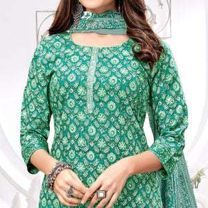 Green Printed Pure Cotton Suit