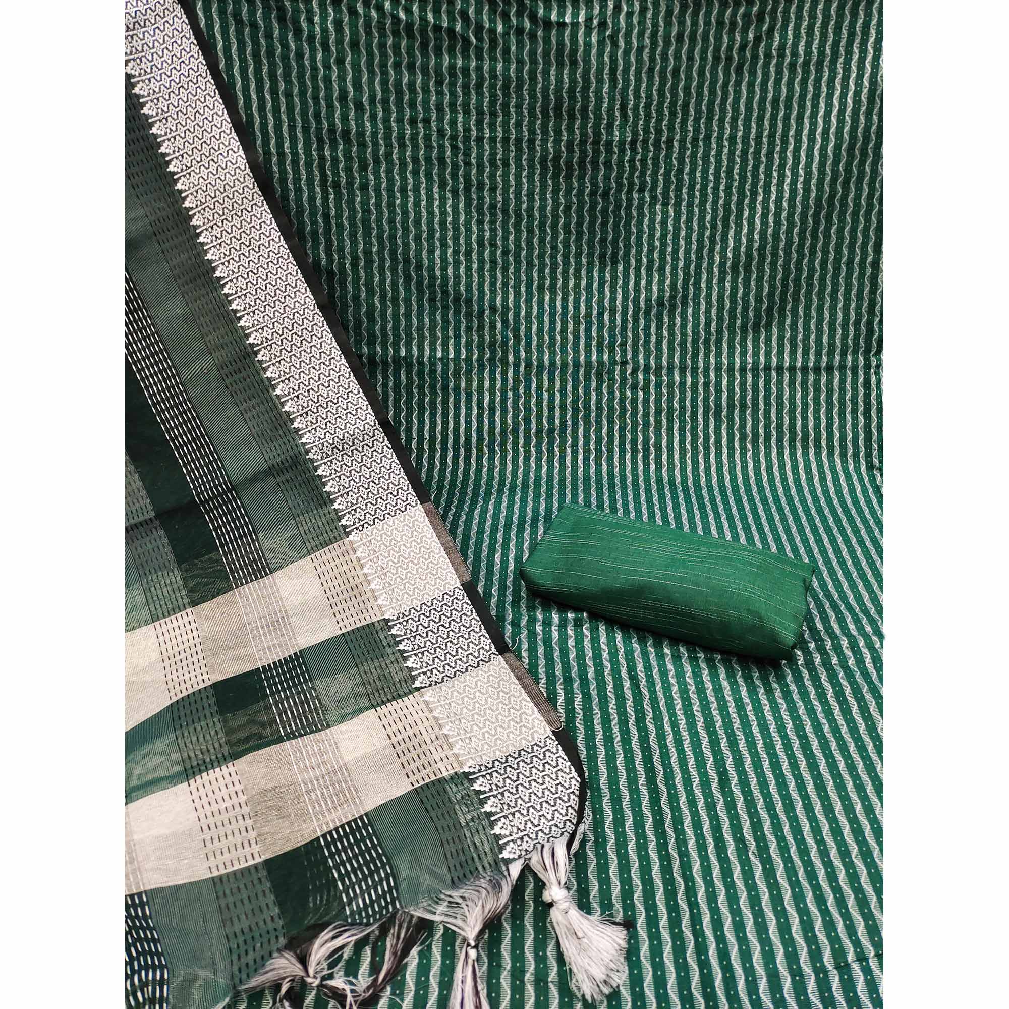 Bottle Green Woven Cotton Blend Dress Material