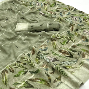 Green Digital Printed Viscose Saree