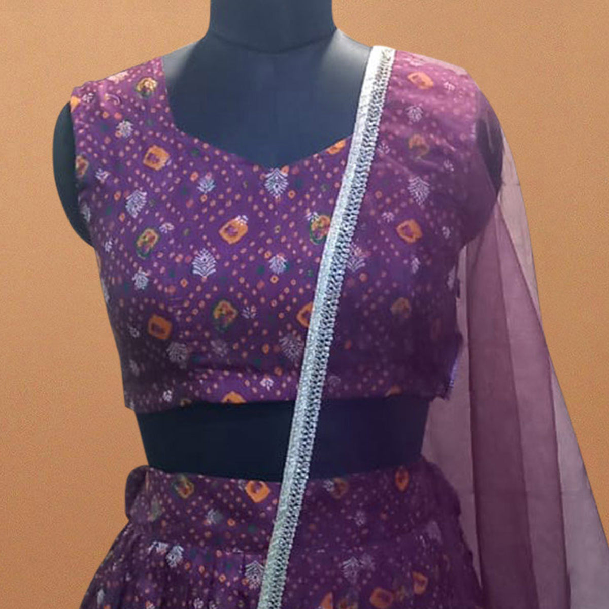 Purple Digital Printed Pure Silk Lehenga Choli