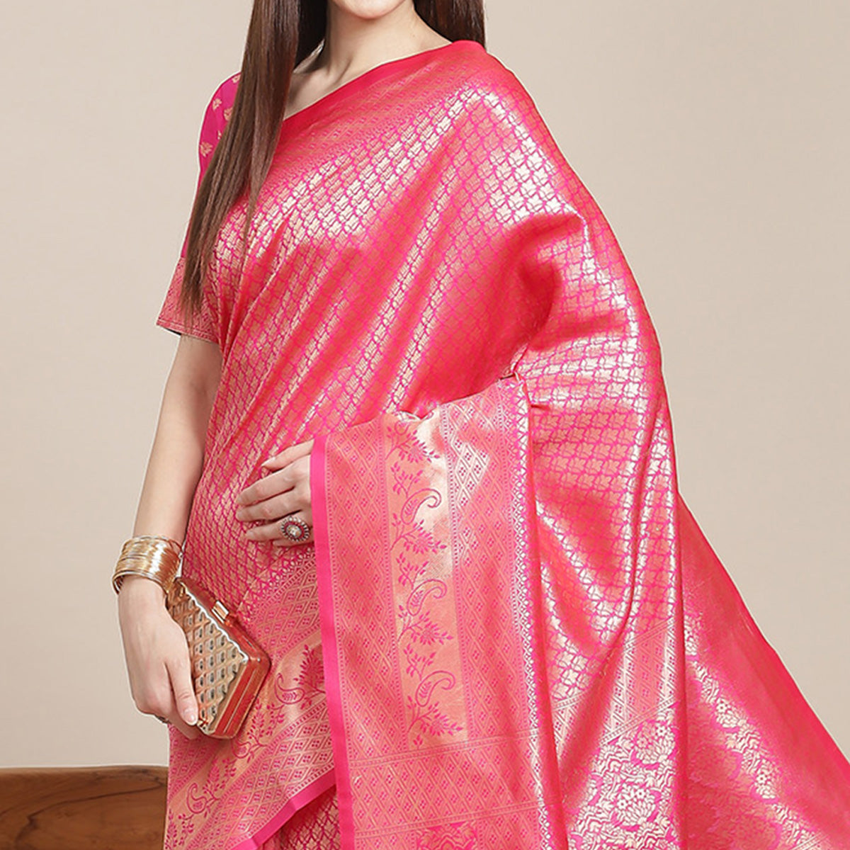 Pink Woven Banarasi Silk Saree