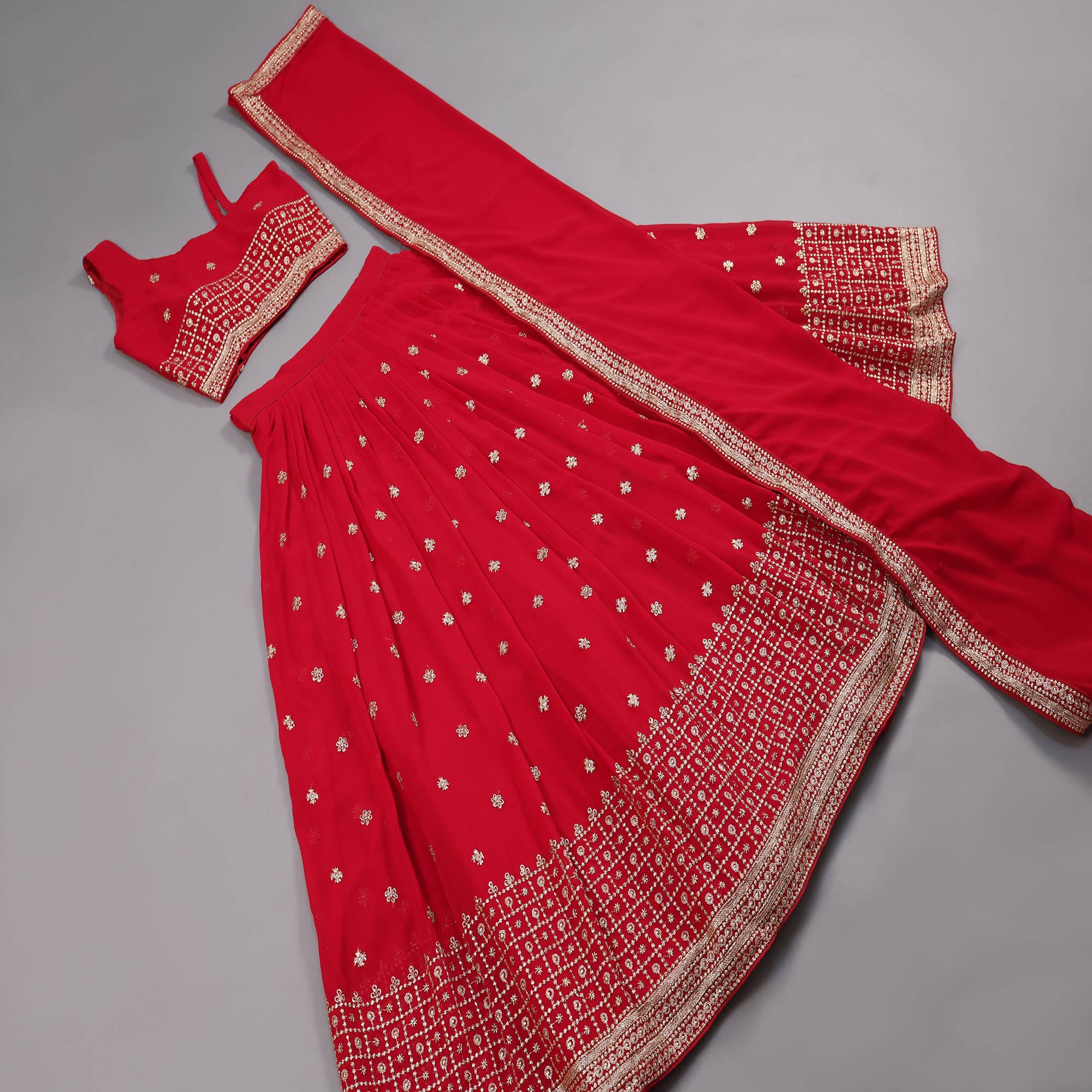 Red Embroidered Georgette Lehenga Choli