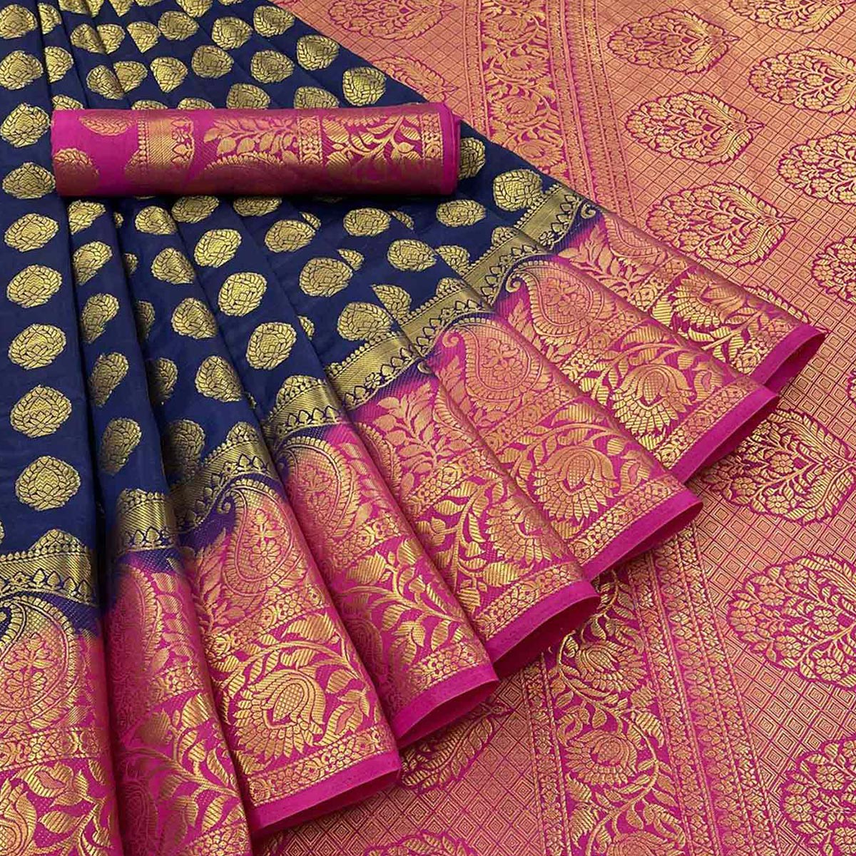 Navy Blue Woven Banarasi Silk Saree