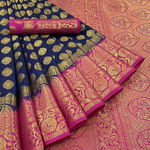 Navy Blue Woven Banarasi Silk Saree