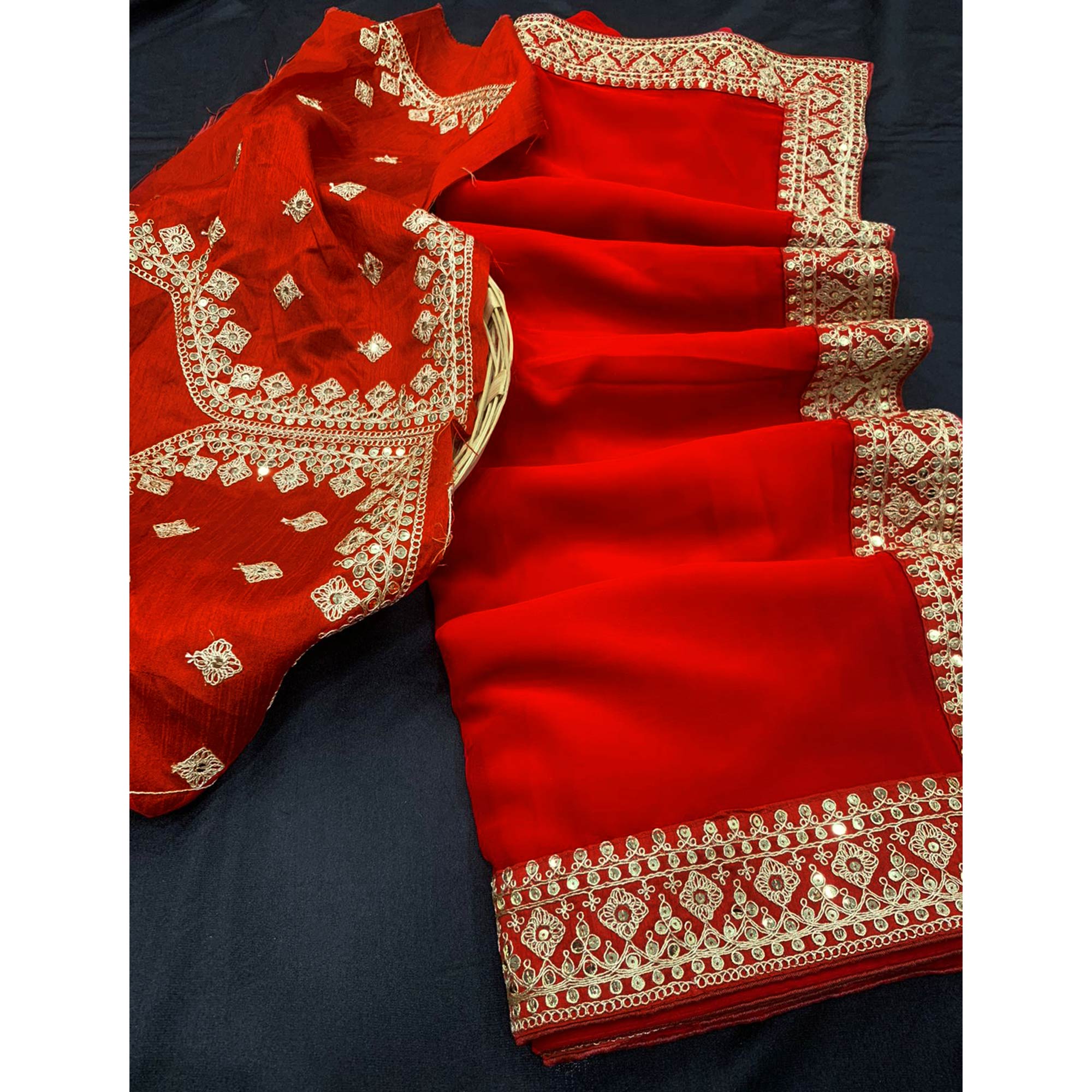 Red Sequins Embroidered Georgette Saree